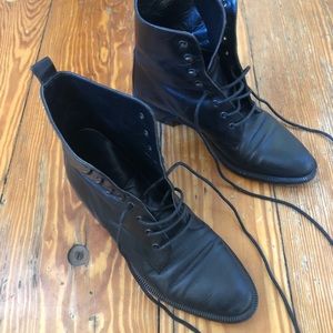 Joan & David black leather combat lace-up boots